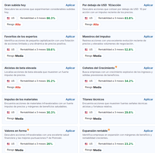 Buscador de Acciones Avanzado de Investing.com